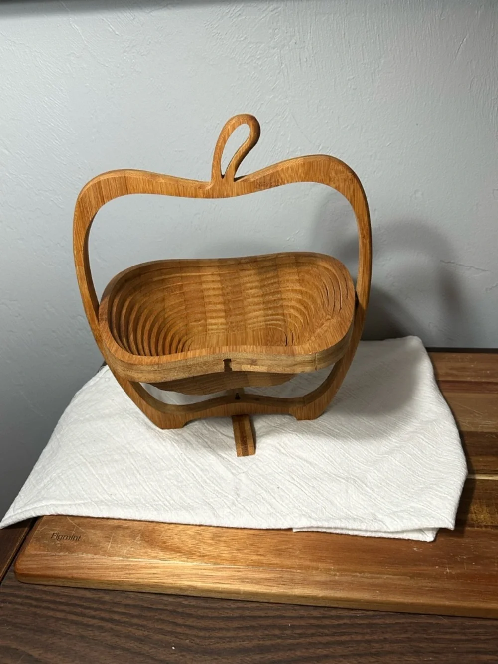 Vintage Collapsible Wooden Apple-Shaped Fruit Basket